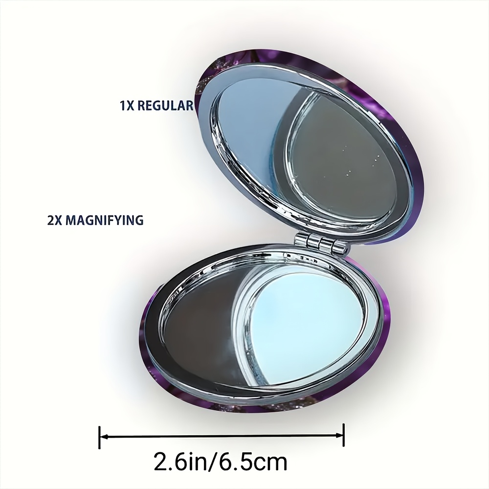 Purple Rose & Butterfly Round Mirror, Double-Sided